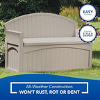 Suncast Outdoor Storage Bench - 50 Gallon Taupe Resin Outdoor Bench with Storage for Cushions, Tools & More. All-Weather Patio Deck Box with Seat for Porch, Pool, Yard, & Garden, Made in USA