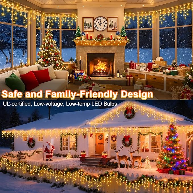 String Lights, 1216 LEDs, 100 ft Warm White Outdoor Christmas Lights