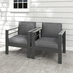 Kiss the Water Outdoor Patio Metal Furniture Chair, 2 PCS All-Weather Aluminum Outdoor Sofa with 5" Thick Soft Cushion and Wide Arm, Deep Seating Patio Couch for Balcony, Porch, Backyard