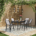 HOMREST Outdoor Bar Height Stools Set of 6,High Back Patio Chairs with Armrests,Textilene Chairs with Breathable Fabric & Metal Frame for All Weather,Light Grey