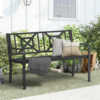 On Shine Patio Garden Bench,Outdoor Park Bench with Powder Coated Steel Frame, Elegant Loveseat with Square Pattern Backrest & Ergonomic Armrest for Outdoor Garden, Backyard, Lawn, Porch
