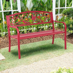 Giantex 50”Outdoor Bench with Cast Iron Backrest & Ergonomic Armrest,600 lbs Steel Metal Frame, Garden Bench for Park Front Porch Patio Lawn Backyard Balcony Path Entryway Deck, Red Bird Pattern