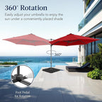Best Choice Products 10ft Solar LED Offset Cantilever Hanging Market Patio Umbrella, Smooth 360° Rotation, 8 Sturdy Ribs, Easy Adjustment - Red