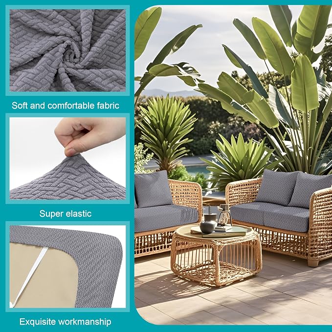 Cushion Covers 12 Pack Stretch Outdoor Sofa Slipcovers in Jacquard Twill Grey