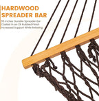 Lazy Daze Hammocks Double Rope Hammock, 2 Person Traditional Outdoor Hand Woven Cotton Rope Hammock with Spreader Bar, Carabiners, Tree Straps, Chains for Patio Yard - Max 450 Lbs, Dark Brown