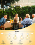String Lights, 50 Ft Connectable Globe Patio Lights with 53 Clear G40 Bulbs