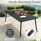 83" Patio Outdoor Dining Table for 6-8, Weather-Resistant Wood-Grain Top with Aluminum Frame & Umbrella Hole for Deck Gatherings, Black