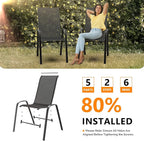 VINGLI 4 Pack Stackable Outdoor Bar Chairs – High Back Sling Chairs with Armrests, Ideal for Lawn, Courtyard, Bar, Black
