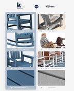 KINGYES HDPE Outdoor Rocking Chair, Widened Seat Patio Rocking Chair, Oversized All Weather Patio Rocker, Navy