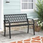 50" Outdoor Bench, Metal Weatherproof Garden Bench Cast Iron Heavy-Duty Patio Bench with Decorative Backrest for Proch Park 880lb Capacity