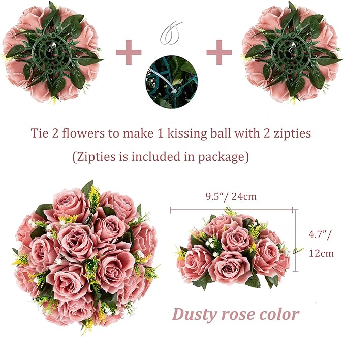 Artificial Flower Ball Centerpieces, Dusty Rose Silk Roses for Weddings
