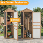 Outdoor Storage Cabinet, Wood & Metal Garden Shed with Waterproof Asphalt Roof, Patio Organizer with 3 Fixed Shelves & Removable Shelf for Long Tools, Lockable Magnetic Doors for Backyard Garage Pool