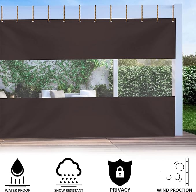 Outdoor Curtains, Clear Vinyl Patio Panel, 8 x 15 ft Coffee
