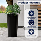 23.6" Tall Outdoor Planters Set of 2, Large Planters for Outdoor Plants for Porch Decor with Drainage Hole, Wide Stripe Design Porch Flower Pots for Indoor Pot Patio/Garden, Black