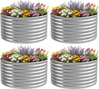 4 Pack 2x2FT Round Raised Beds for Gardening, Corrugated Galvanized Steel Raised Garden Bed, Outdoor Metal Above Ground Garden Bed for Vegetables and Flowers-2x2FTx10Inch