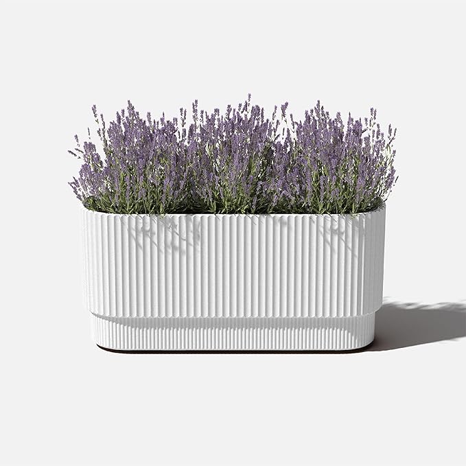 Veradek Demi Series Long Planter for Porch, Patio, Backyard | Durable Plastic-Concrete Material | Modern Décor for Shrubs, Flowers