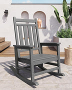 GarveeLife Poly Lumber Rocking Chair Outdoor Set of 4- HDPE High Back Porch Rocker Chairs for Adults - All Weather Resistant Furniture for Patio - Gray