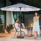 JEAREY 9FT Outdoor Patio Umbrella with Solar Lights, LED Lighted Pool Umbrella with Tilt and Crank, Outdoor Table Umbrellas for Deck, Yard & Market (Blue White Striped)