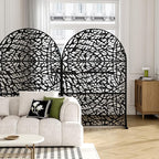 Casaphoria 72" H x 47" W Arched Metal Privacy Screen - Elegant Freestanding Outdoor Screen for Deck, Patio & Balcony - Versatile Decorative Privacy Panels for Home & Garden Use (Black-Net)