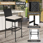 HAPPYGRILL Wicker Patio Barstools Set of 2, Outdoor Rattan Bar Chairs with Footrest & Backrest, Armless High Top Chairs with Seat Cushions for Backyard, Balcony