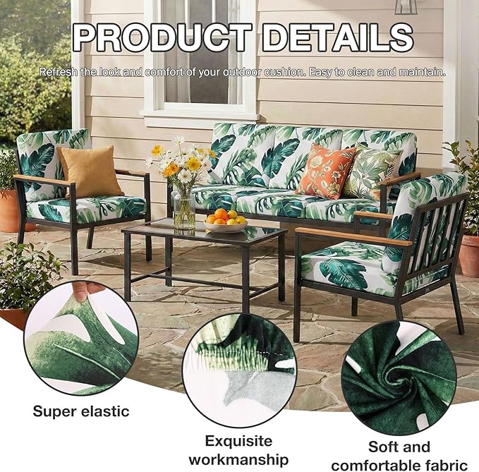 Cushion Covers for Patio Furniture, Stretch Fit, Monstera Deliciosa