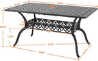 NUU GARDEN 60" Outdoor Dining Table with 2.09" Umbrella Hole, All Weather Cast Aluminum Outdoor Patio Table, 6-8 Person Rectangle Dining Table, Backyard Bistro Table for Garden, Poolside, Black