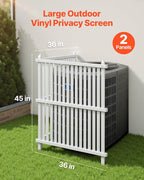VEVOR 2 Panels Outdoor Privacy Screen, 36 x 45 in Air Conditioner Fence with 19.7 in Ground Stakes, Pool Equipment Enclosure, Strip Vinyl Privacy Fence, Ideal for Trash Can and A/C Units, White