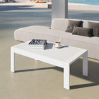 All-Weather Aluminum Outdoor Coffee Table, Modern Coffee Table for Outside, Rectangle Patio Coffee Table for Balcony Garden, White