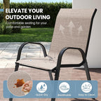 Patio Dining Chairs Set of 8, Outdoor High Stacking Chairs，Breathable Seat Fabric and Alloy Steel Frame for Backyard, Porch, Garden, Sunroom (Light Brown)
