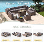 Aoxun 12 Piece Patio Furniture Set with 44” Fire Pit Table Wicker Rattan Outdoor Sectional Sofa Set with Coffee Table and Thickened Cushions, Grey (Waterproof Cover Included)