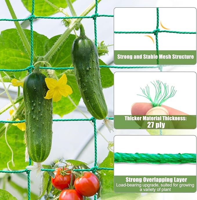 Garden Trellis Netting - Heavy Duty Trellis Net for Climbing Plants, 26.3x6.6Ft Plant Netting for Cucumber, Tomato, 27 Strands Nylon & 4x4 IN Mesh, Grow Netting for Fruits, Vegetables, Grape, Bean,Pea