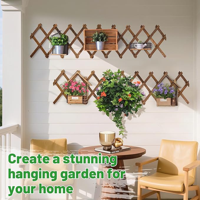 Pack of 2 Extra Thick Wooden Wall Trellis- Expandable Wall Planter Lattice Panels for Climbing Plants, Hanging Vertical Plant Support Fence Frame Outdoor Indoor for Balcony Patio Garden Room