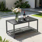 VINGLI Outdoor Coffee Table with Double-Layer Storage, Rectangle Weather-Resistant Patio Coffee Table for Garden, Balcony, Hot Tub, Poolside, Heavy-Duty Metal Frame, Black Modern Design