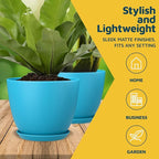 Blue Plant Pots with Drainage Holes & Saucers 15 Pack, Indoor & Outdoor Stackable Space-Saving Planters for Houseplants & Flowers, (7", 6.7", 6", 5.3", and 4.8" Inches), Durable & Weatherproof