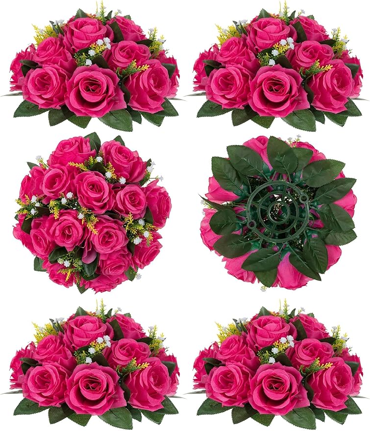 Artificial Flowers: Hot Pink Silk Rose Balls for Centerpieces, 3-in-1