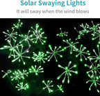 JJGoo Solar Garden Lights, New Upgraded 2 Pack Solar Swaying Starburst Light, Waterproof Fireworks Outdoor Lights, Yard Patio Pathway Decoration, Green