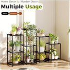 Bamworld Plant Stands Indoor 4 Sets Plant Shelves Outdoor Metal Plant Holder for Multiple Plants Flower Stands Window