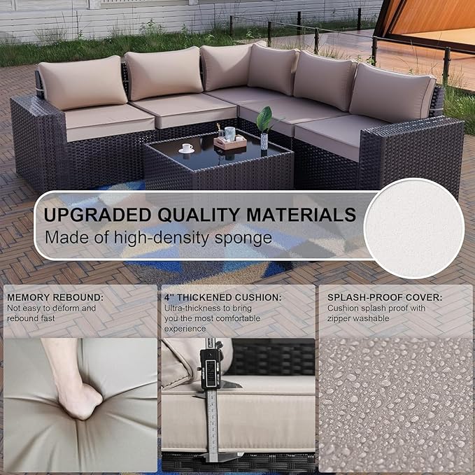 Kullavik 12 Pieces Outdoor Patio Furniture Set PE Wicker Rattan Sectional Sofa Patio Conversation Sets,Sand