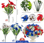 36 Pcs Artificial Fake Pansy Flowers for Outdoor, UV Resistant Faux Silk Pansies Patriotic Flowers for Outside for Planter Front Door Porch Patio Window 4th of July Home Decor(36, Red, White, Blue)