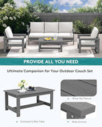 SERWALL HDPE Patio Conversation Set, 6-piece Sectional Outdoor Furniture Set, All Weather Outdoor Couch Set Patio Furniture Set for Deck, Lawn, Grey Frame with Khaki Cushion