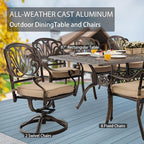 9-Piece Cast Aluminum Patio Furniture, Outdoor Dining Sets for 8 Include 87" Rectangular Patio Dining Table, 6 Stackable Chairs & 2 Swivel Chairs with Cushions & Umbrella Hole(Bronze)