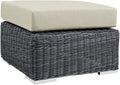 Modway Summon Wicker Rattan Outdoor Patio Sunbrella Square Ottoman in Canvas Antique Beige