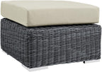 Modway Summon Wicker Rattan Outdoor Patio Sunbrella Square Ottoman in Canvas Antique Beige
