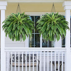 MARTINE MALL 2Pcs 48'' Fake Ferns Look Real Artificial Ferns for Outdoors, 88 Branches Large Faux Boston Fern for Outdoor Planter Realistic UV Resistant Hanging Artificial Fake Plants for Porch Patio