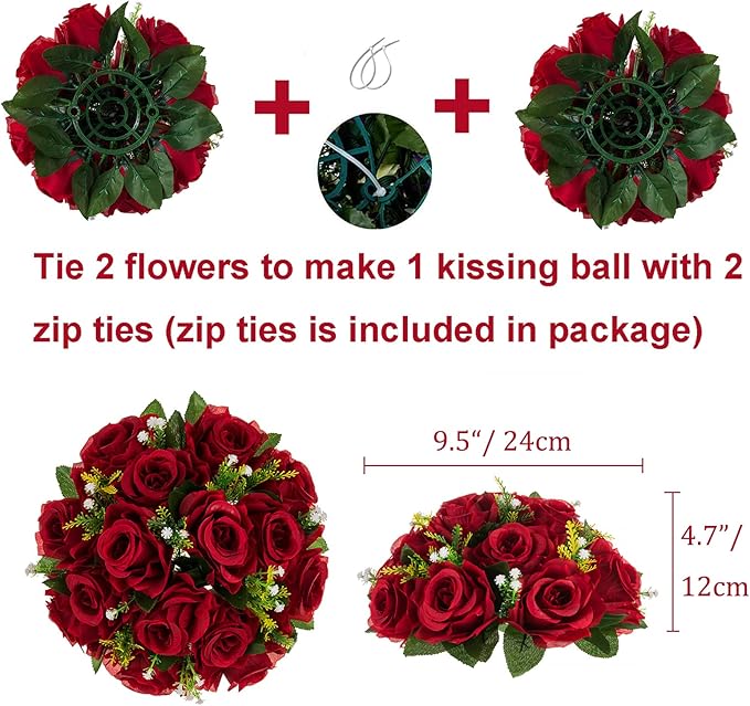 Artificial Flowers: 3-in-1 Burgundy Silk Rose Centerpiece Balls