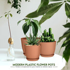 Utopia Home - Plastic Terracotta Pots with Drainage - 7/6.6/6/5.3/4.8 Inches Flower Pots for Indoor Planter - Pack of 5 Plastic Planters, Cactus, Succulents Pot