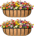 24 Inch Railing Planter Window Box Deck Balcony Rail Planter with Coco Liner Metal Wall-Mounted Coconut Liner Planter Basket English Horse Trough Planters for Outdoor Balcony Porch Fence (2 Pack)