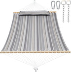 2 Person Hammocks for Outside, Double Quilted Fabric Outdoor Hammock with Spreader Bar, Large Removable Pillow, Storage Pockets, Carabiners, Max 475 lbs Capacity (Peace Dove Grey)