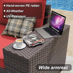 ALAULM 12 Pieces Outdoor Patio Furniture Set Sectional Sofa Sets Brown PE Rattan Patio Conversation Set w/10 Rose Red Seat Cushions and 2 Coffee Tables