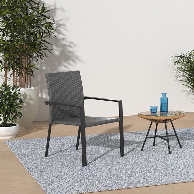 Best Choice Products Set of 2 Stackable Outdoor Wicker Dining Chairs All-Weather Firepit Armchair w/Armrests, Steel Frame for Patio, Deck, Garden, Yard - Gray